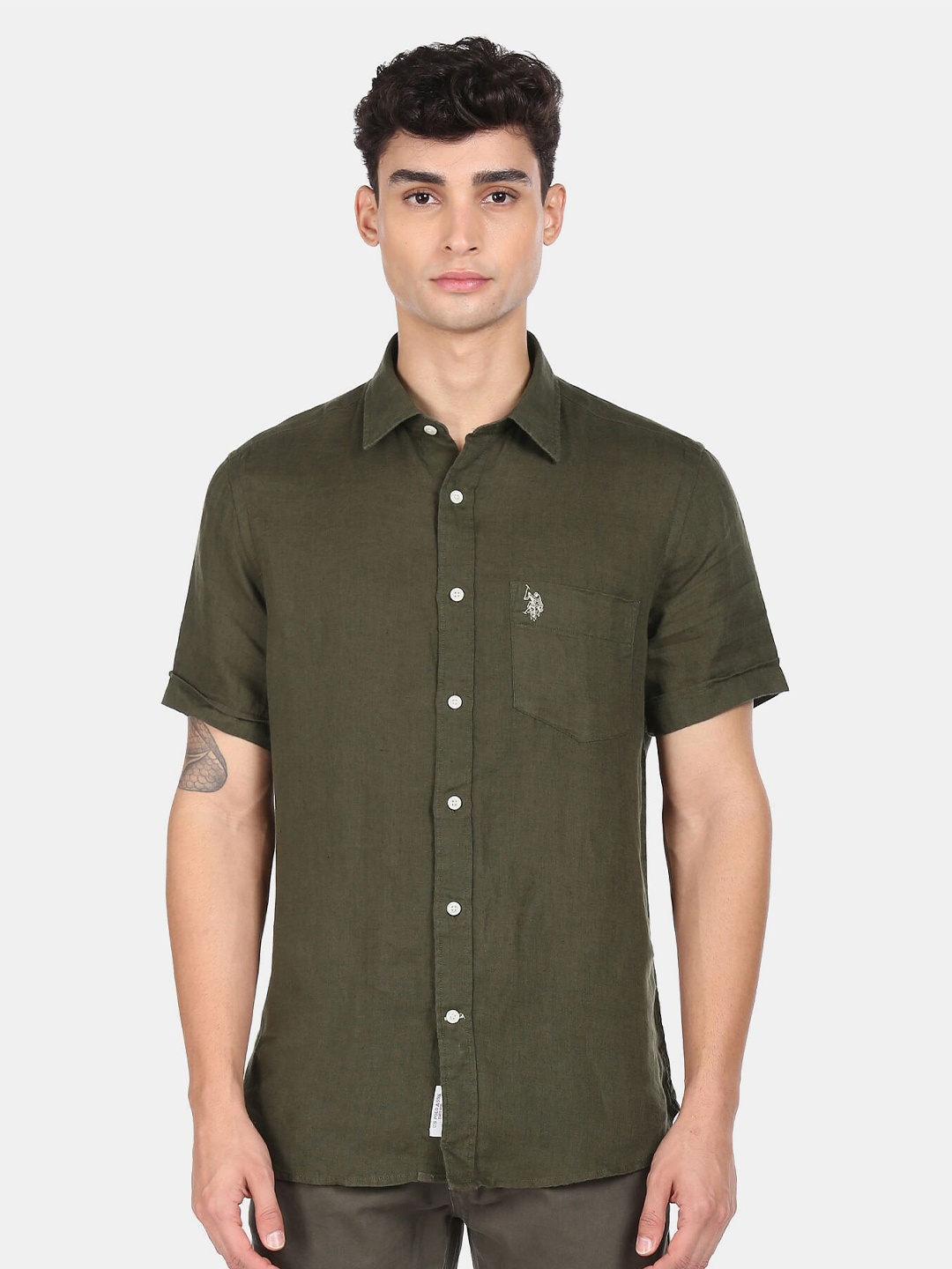 

U S Polo Assn Men Green Casual Shirt