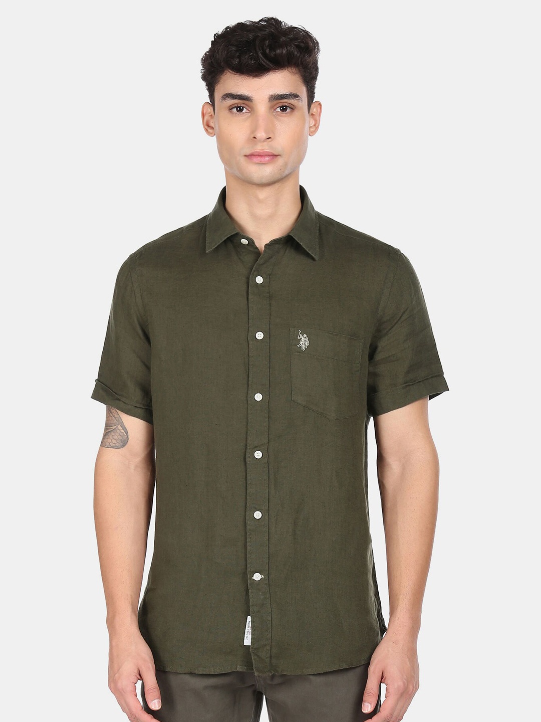 

U S Polo Assn Men Green Casual Shirt