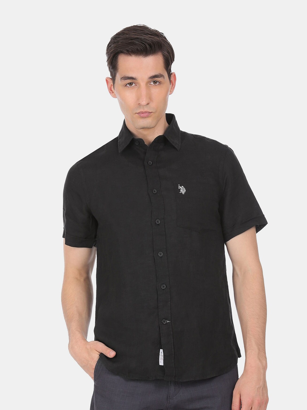 

U S Polo Assn Men Black Solid Casual Shirt
