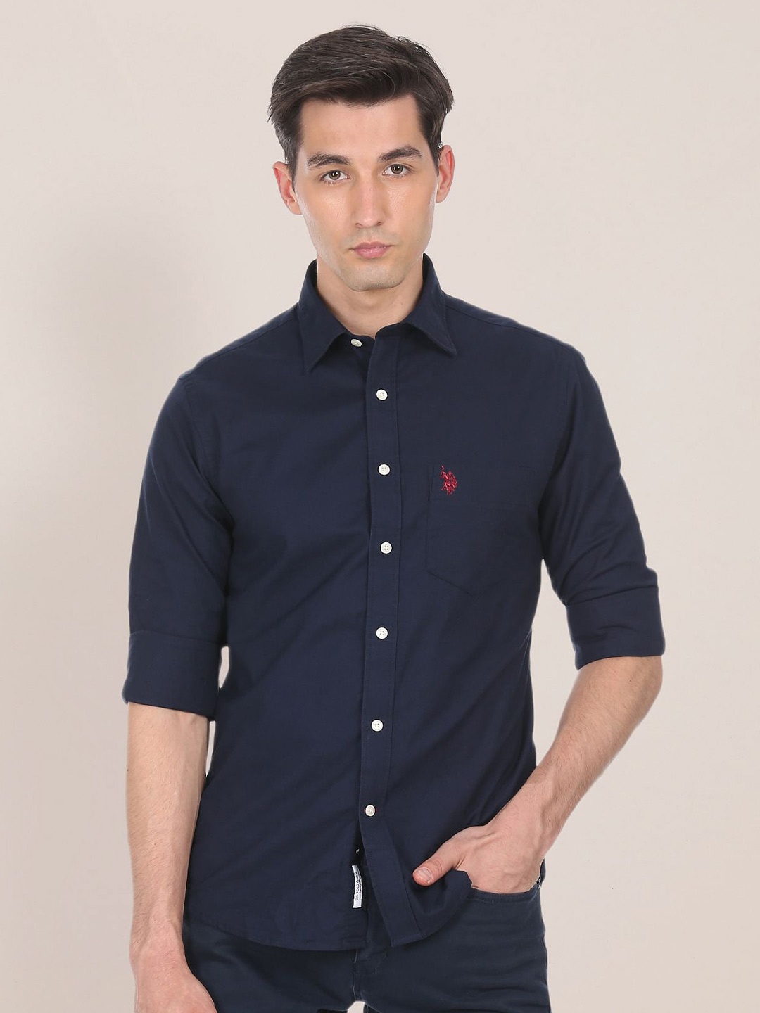 

U S Polo Assn Men Blue Solid Casual Shirt