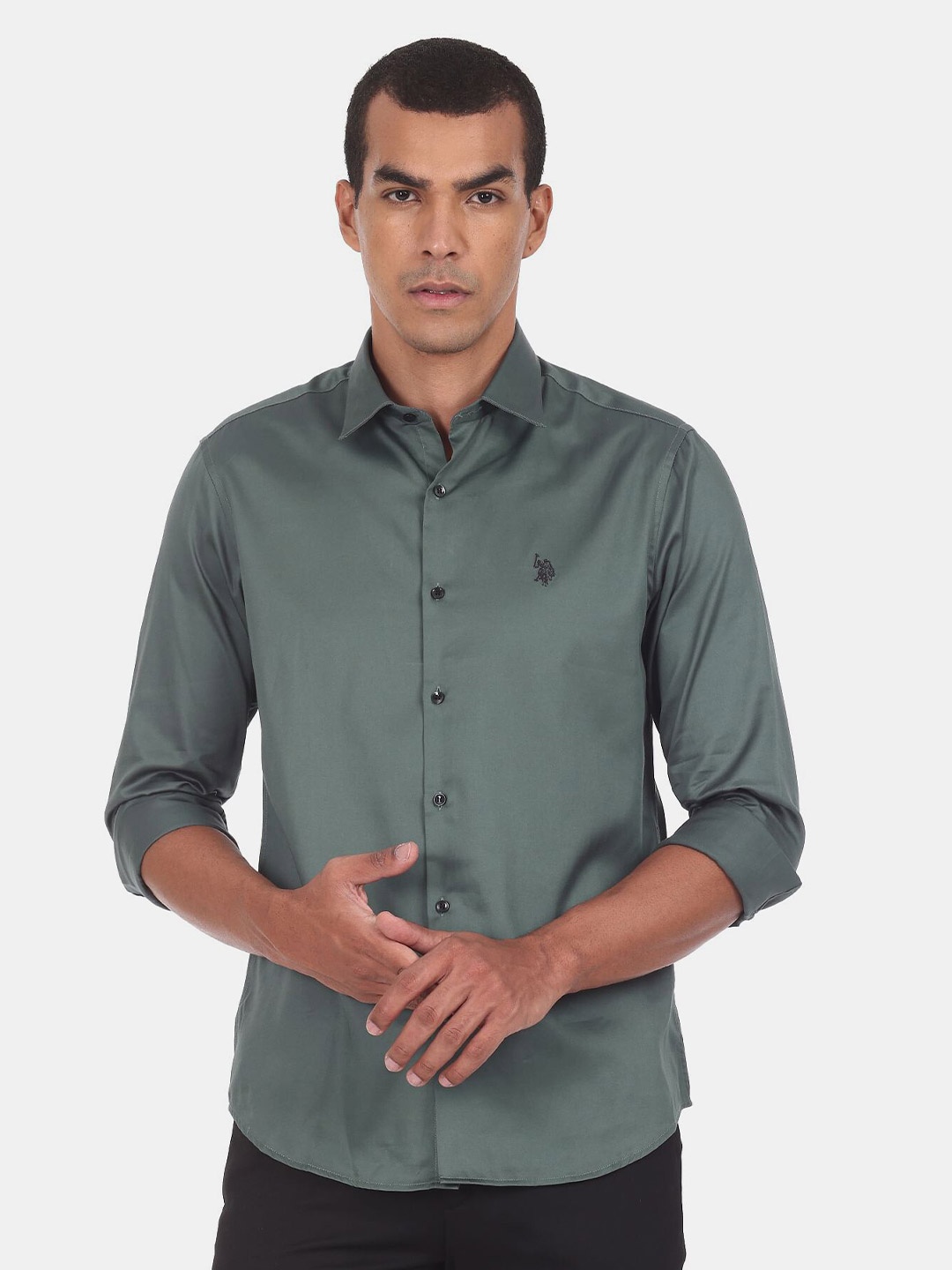 

U S Polo Assn Men Green Casual Shirt