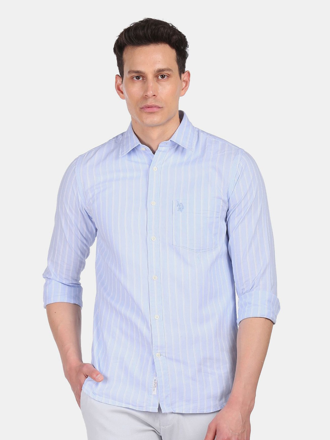 

U S Polo Assn Men Blue Striped Casual Shirt