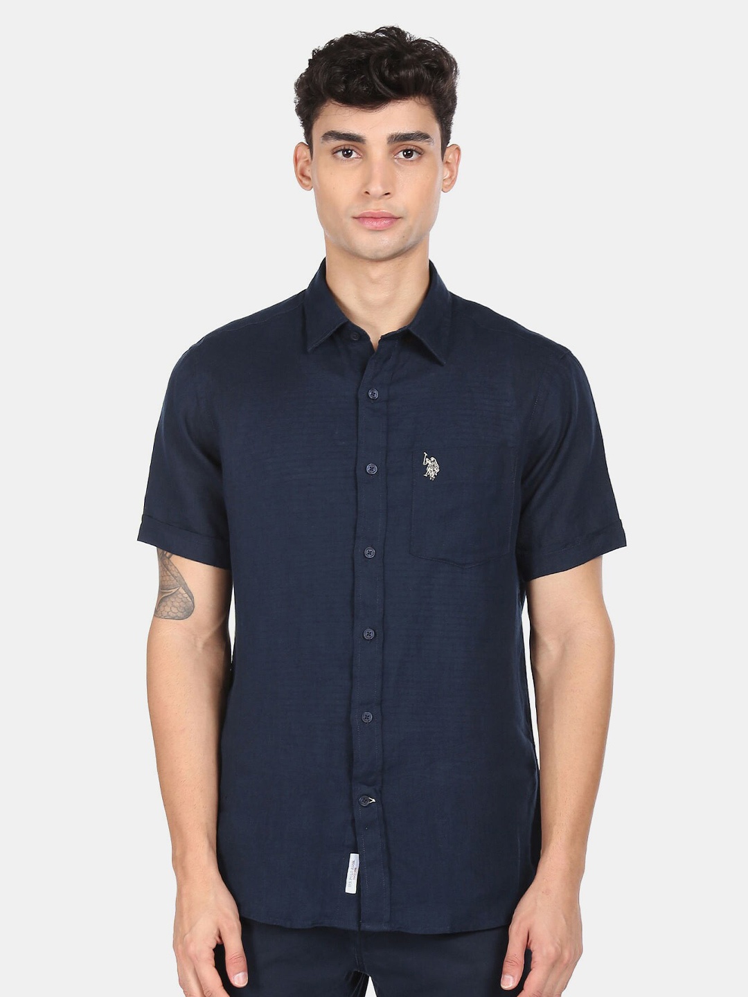 

U S Polo Assn Men Navy Blue Casual Shirt