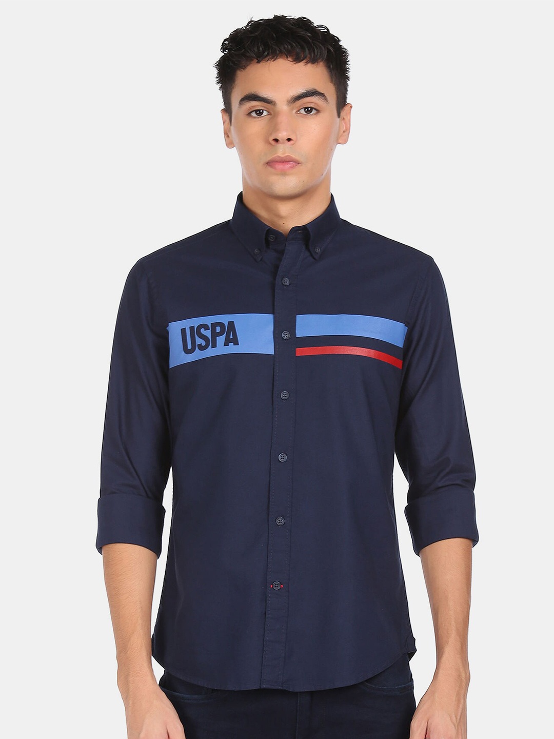 

U S Polo Assn Men Blue Printed Casual Shirt