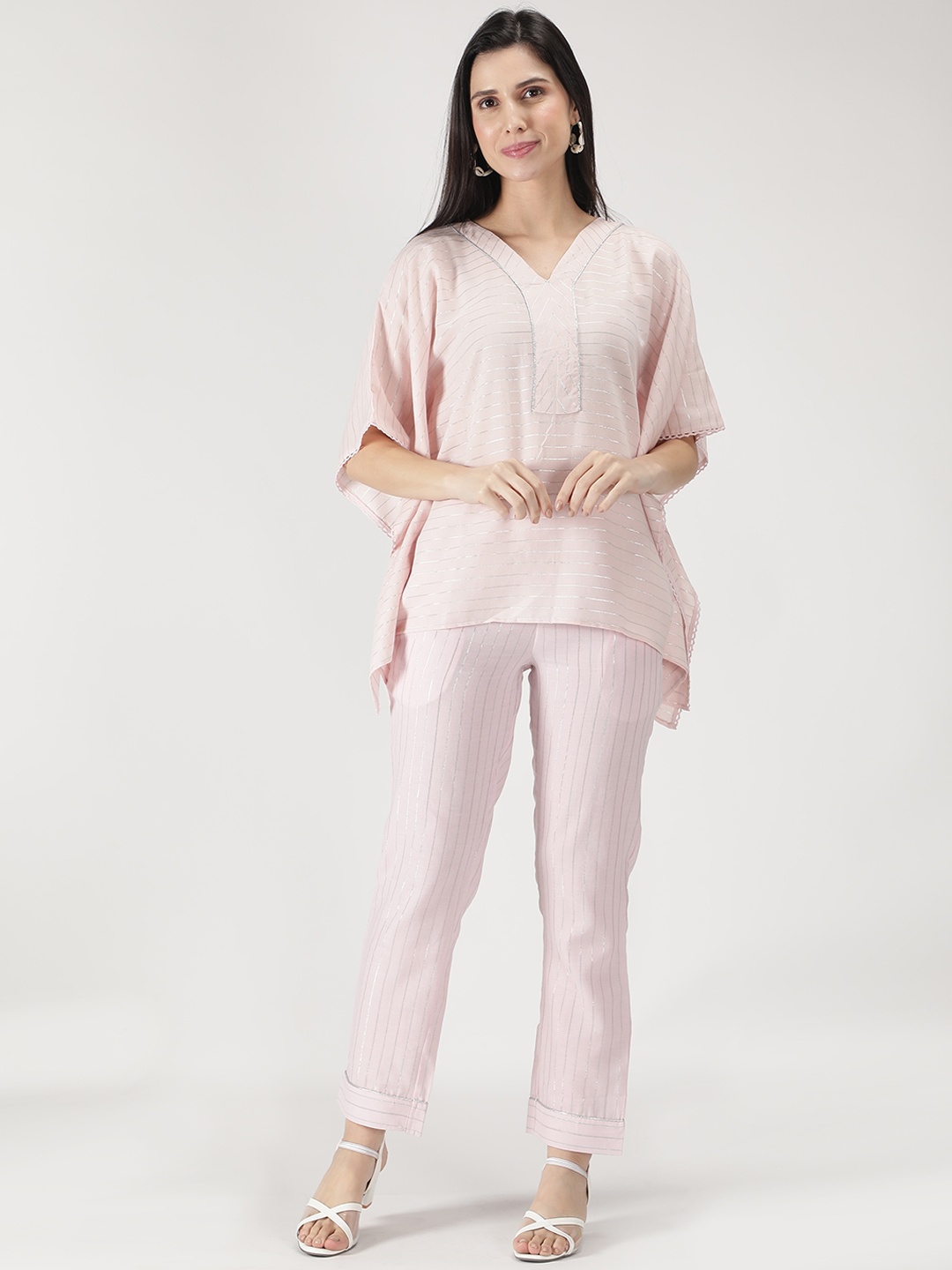 

DUSK ATTIRE Women Pink Striped Night suit