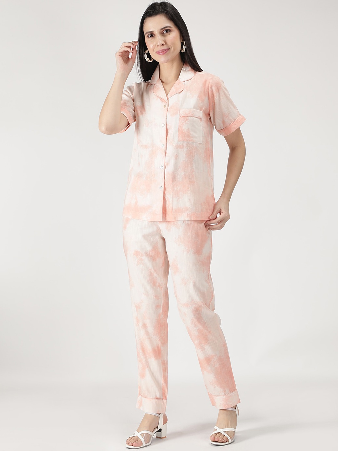 

DUSK ATTIRE Women Orange Printed Night suit