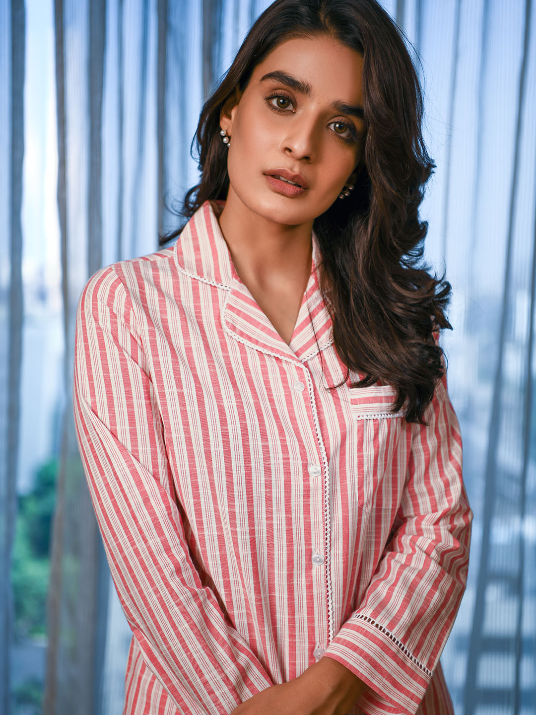 

DUSK ATTIRE Women Red & White Striped Night suit