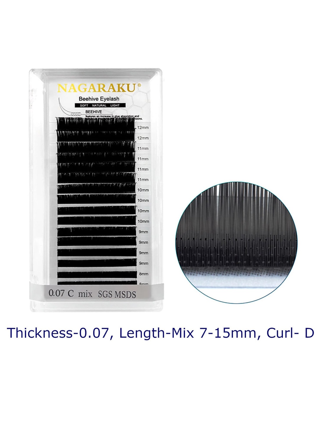 

NAGARAKU Black Laser Beehive Longer Lasting 16 Rows Eyelash Extension - Curl D - 0.07/7-15