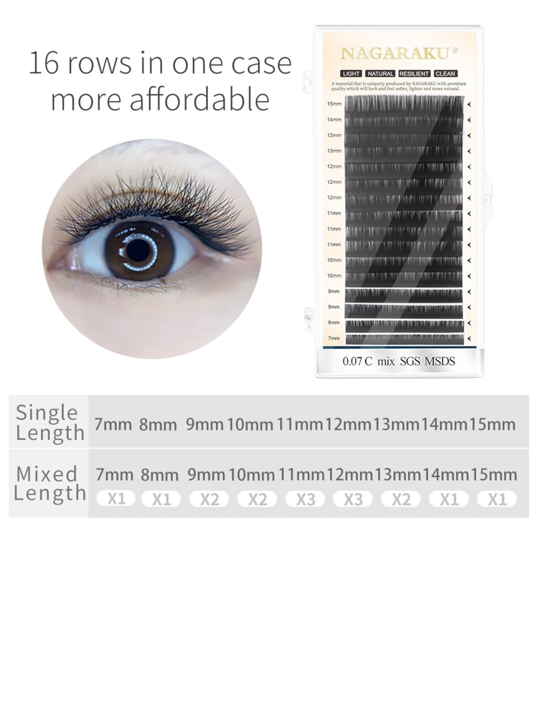 

NAGARAKU Black Individual Eyelash Manual Fans-Making 16 Rows Eyelashes- Curl C - 0.07/13