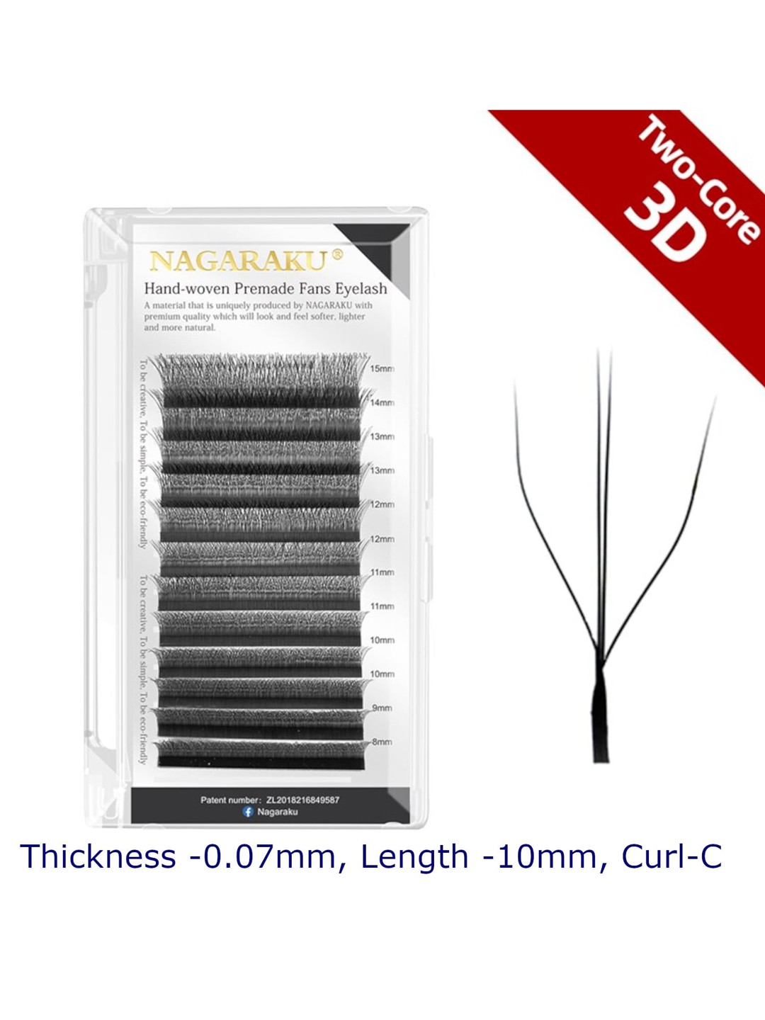 

NAGARAKU Matte Black W Shape 3D Two-Core Premade Fans Eyelash Extensions- Curl C- 0.07/10