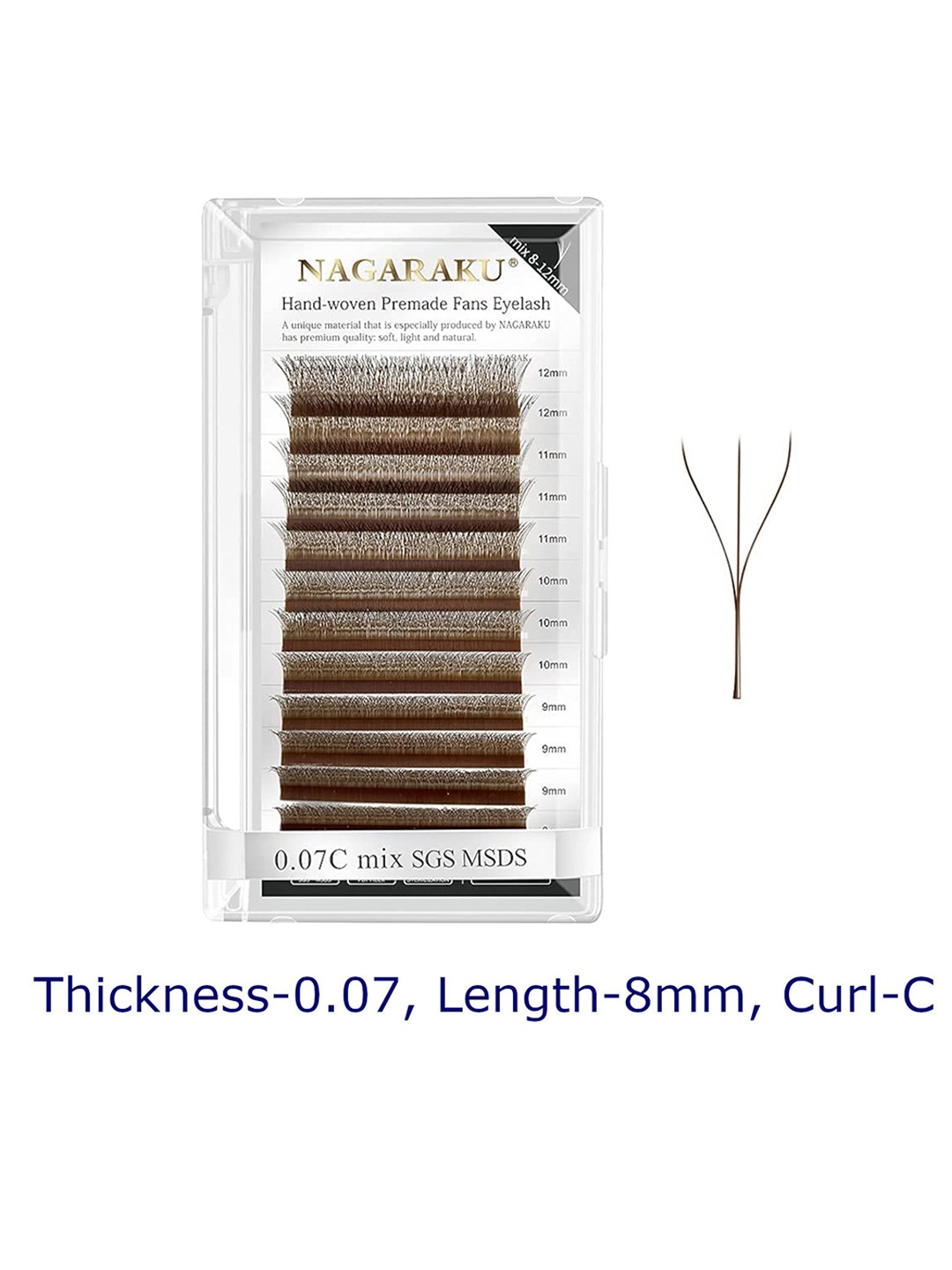 

NAGARAKU Brown Automatic Flower W Shape Premade 12 Rows Eyelash Extension- Curl C- 0.07/8