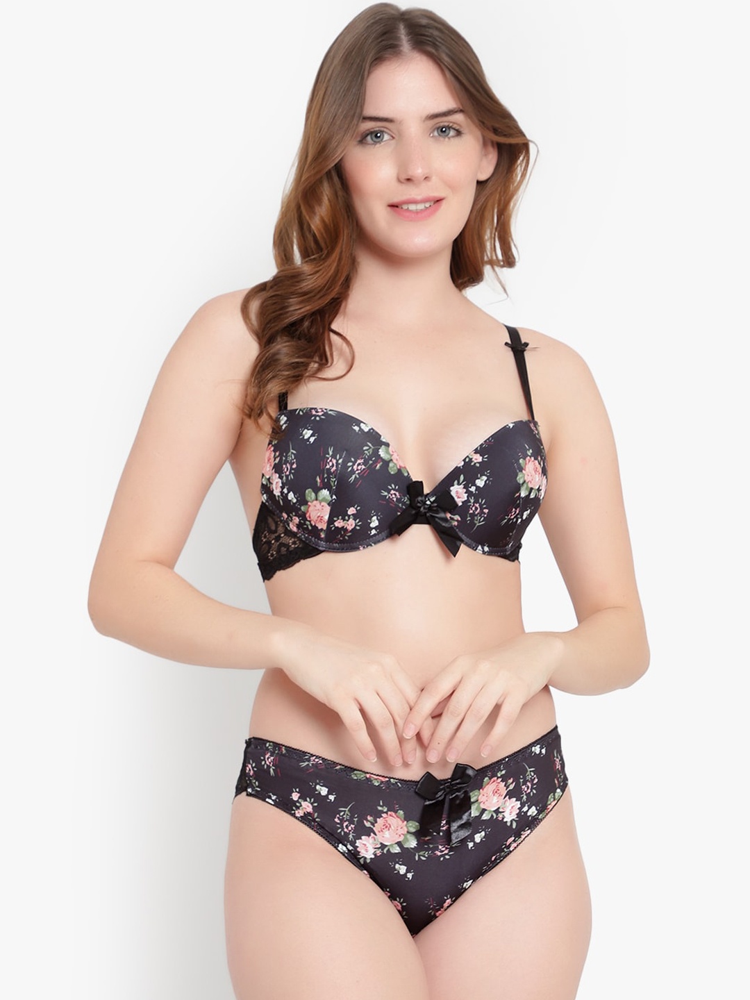 

BRACHY Women Black Floral Printed Lingerie Set