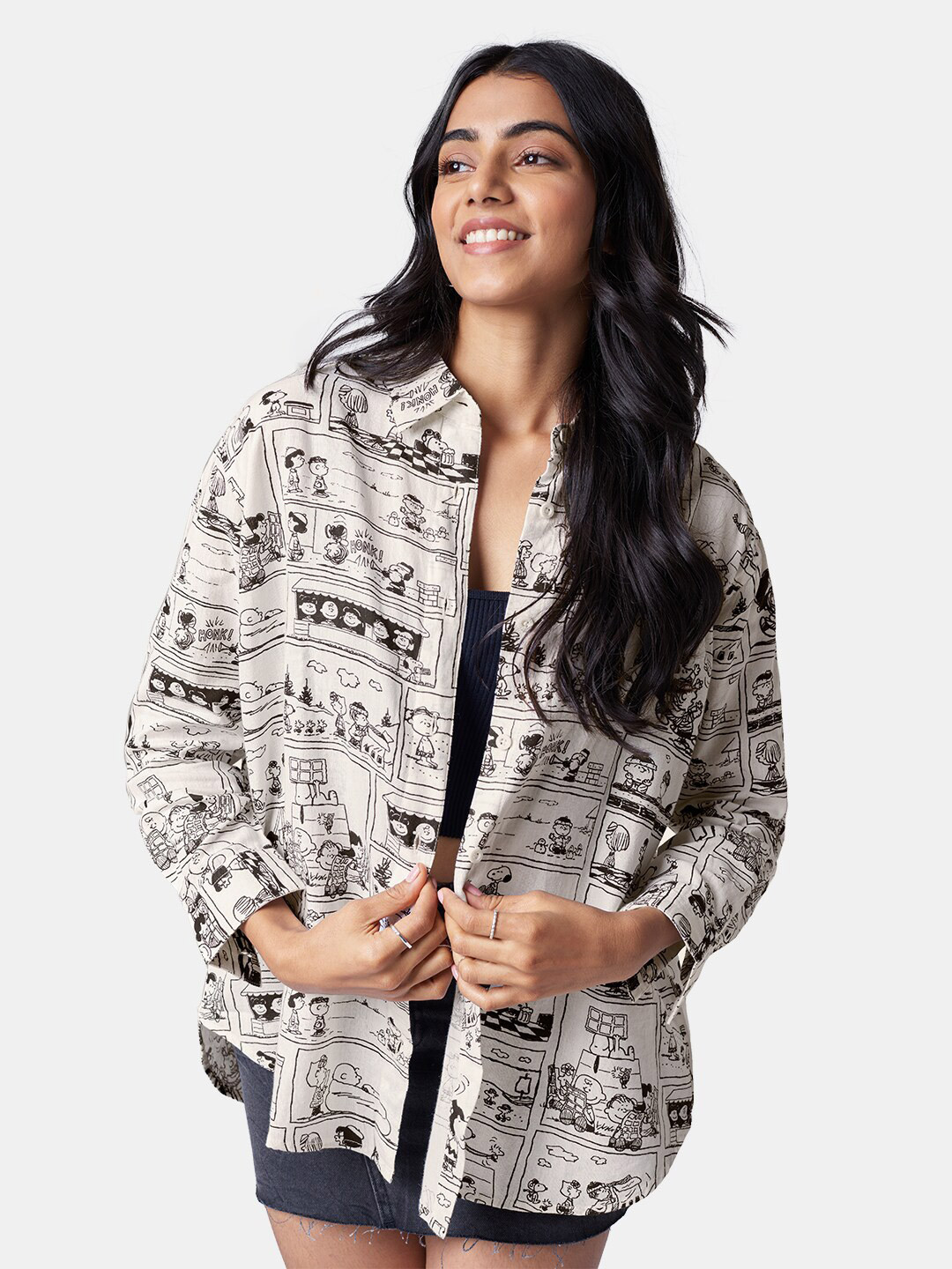 

The Souled Store Women White Peanuts Printed Regular Fit Cotton Casual Shirt