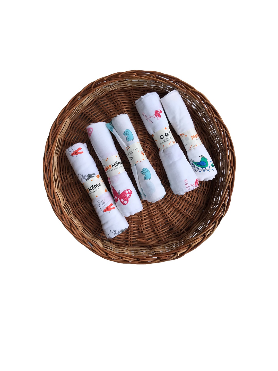 

Moms Home Infants Set of 5 White Printed Organic Cotton Baby Swaddle