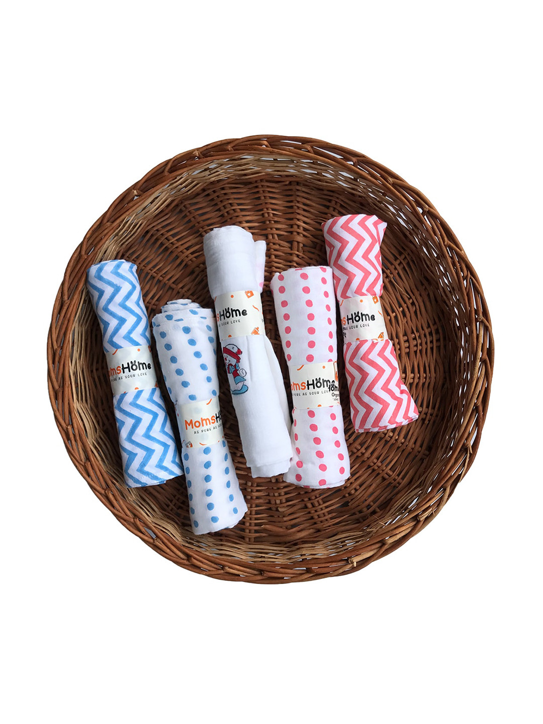 

Moms Home Infants Set Of 5 Printed Organic Cotton Muslin Swaddle, Multi