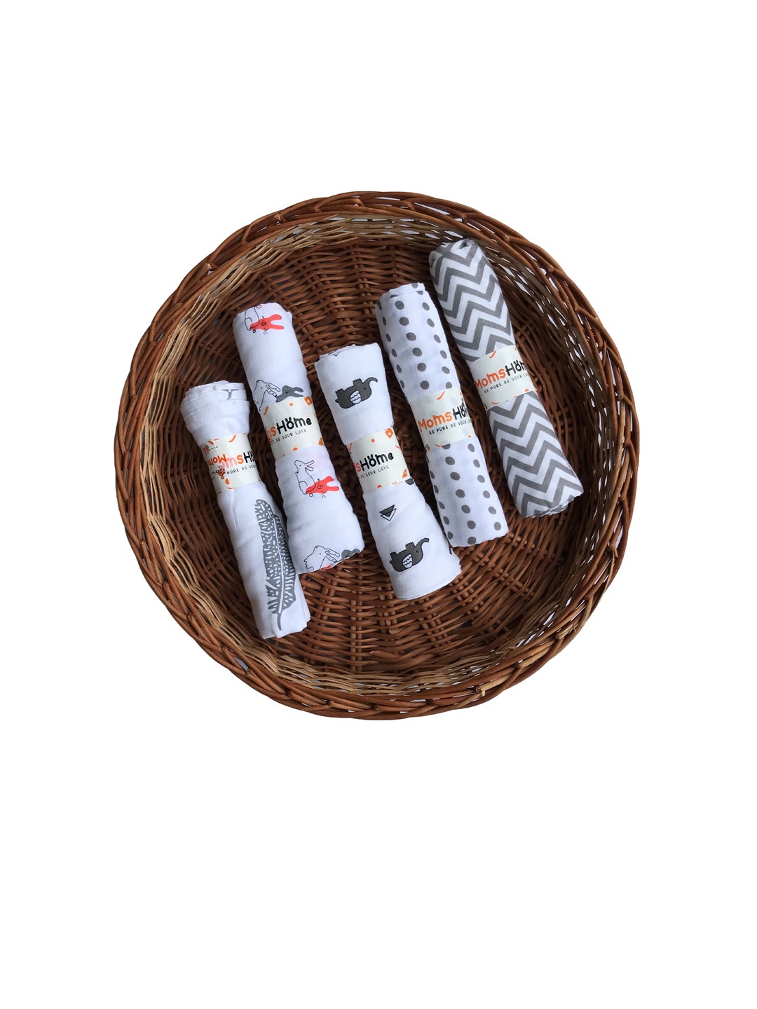 

Moms Home Infants Set Of 5 White Printed Organic Cotton Baby Swaddle, Multi