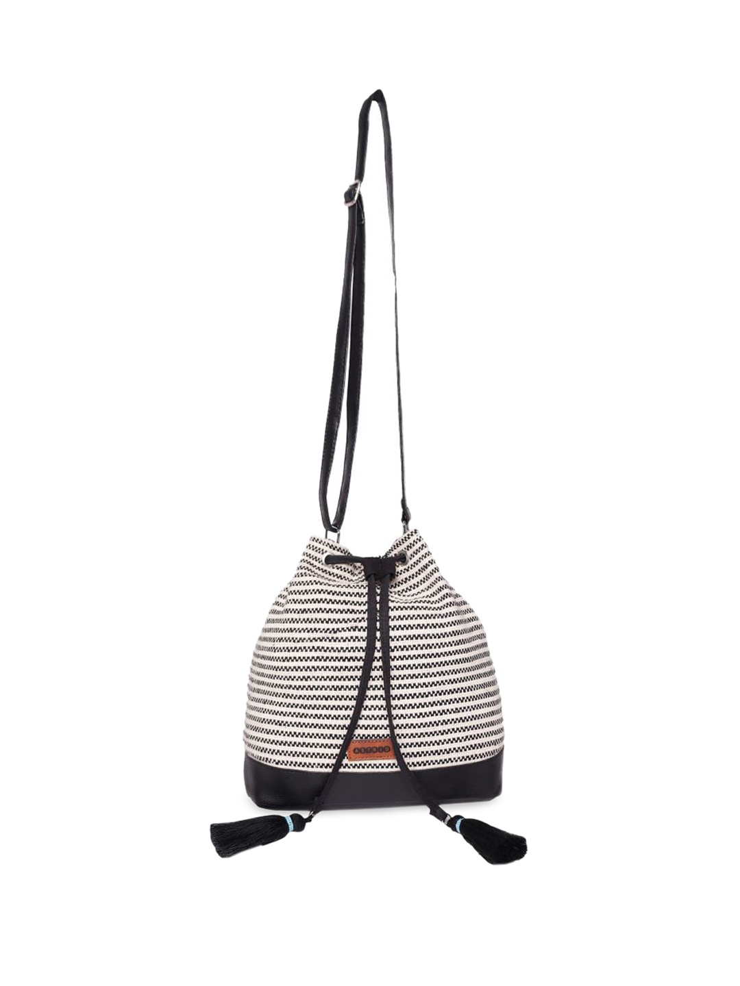 

ASTRID Black Bucket Striped Sling Bag with Bow Detail