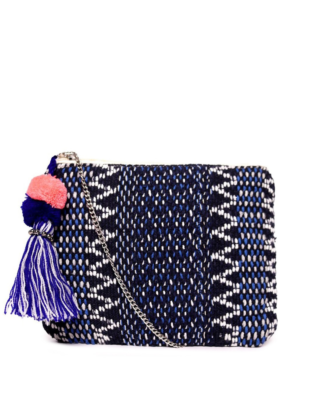 

ASTRID Blue Embellished Structured Sling Bag with Fringed