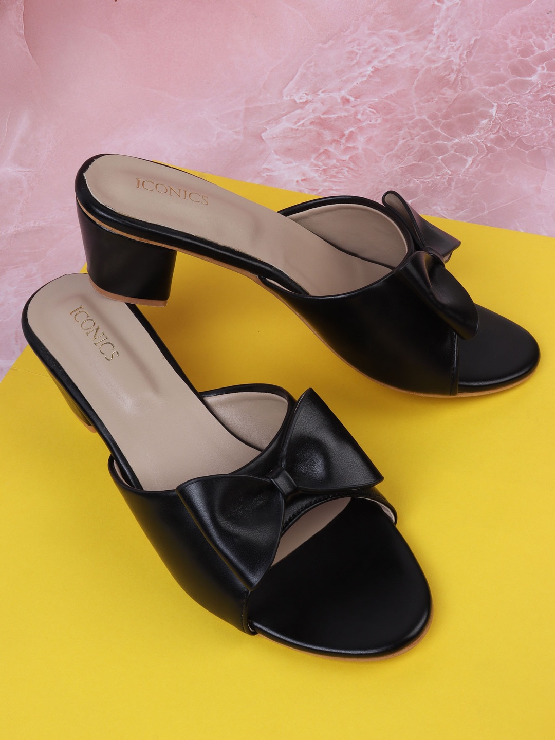 

ICONICS Black Block Heels with Bows