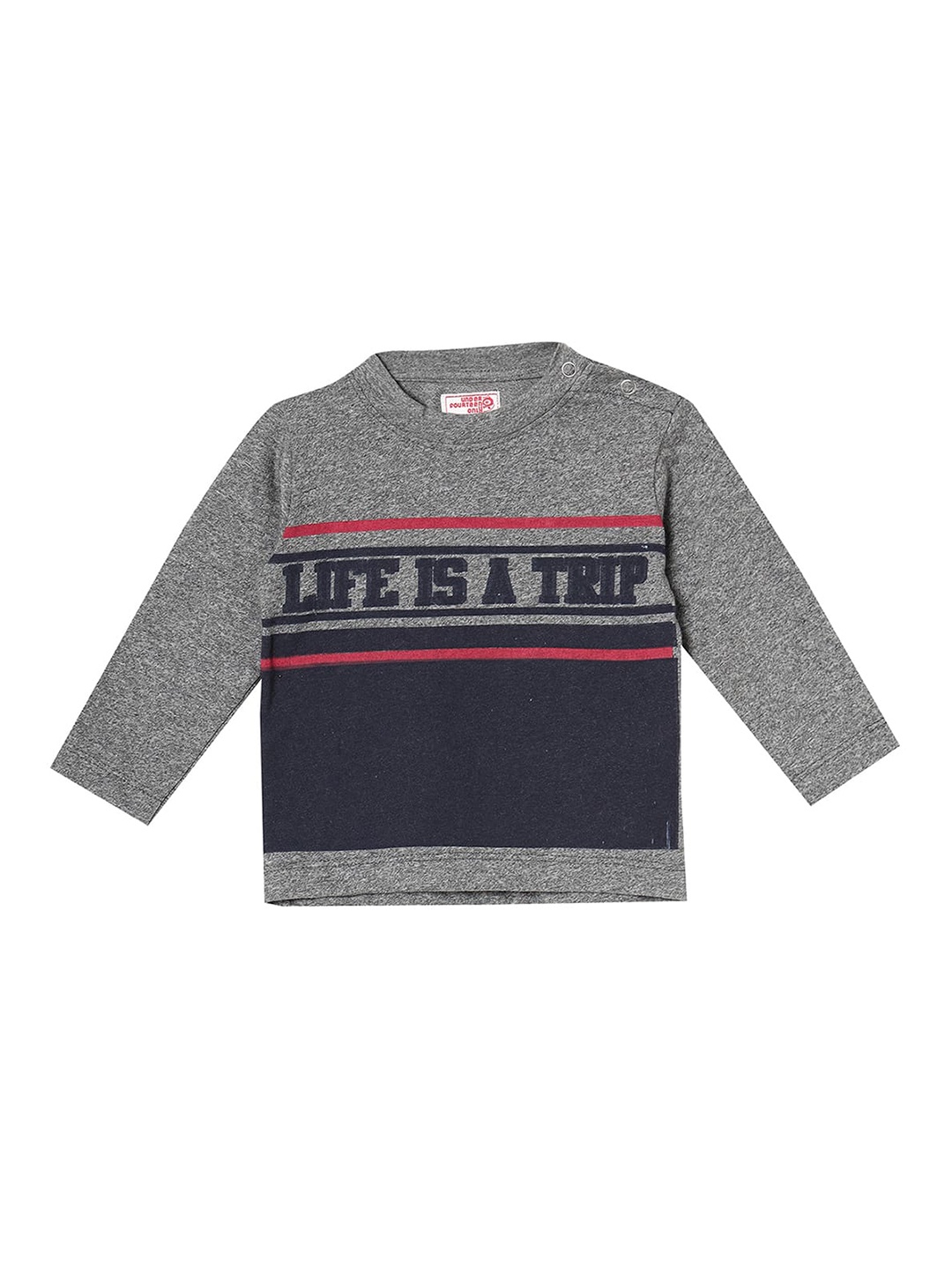 

UNDER FOURTEEN ONLY Boys Grey Typography Printed Applique T-shirt