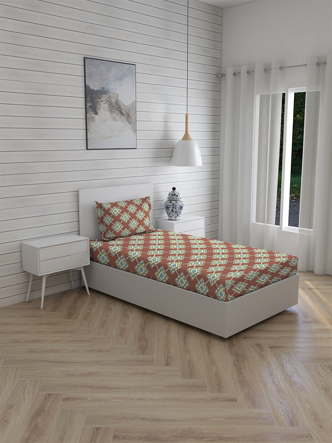 

Layers Red & White Geometric 110 TC Single Bedsheet with 1 Pillow Cover