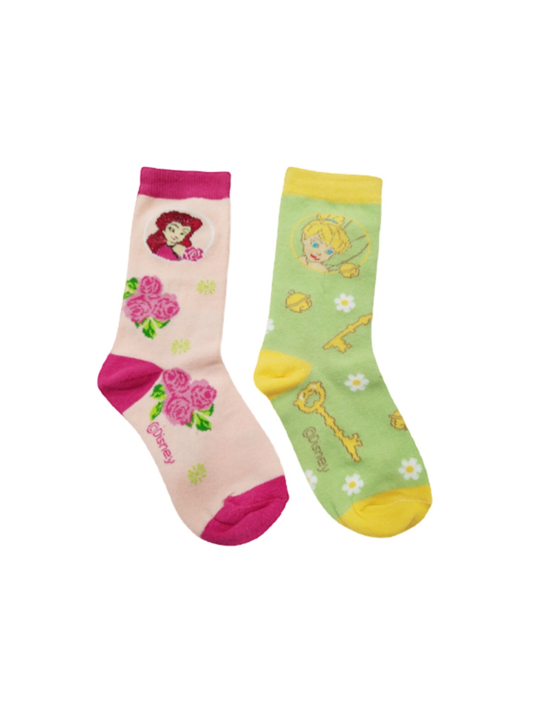 

Camey Kids Pack of 2 Pink & Green Disney Printed Calf Length Socks