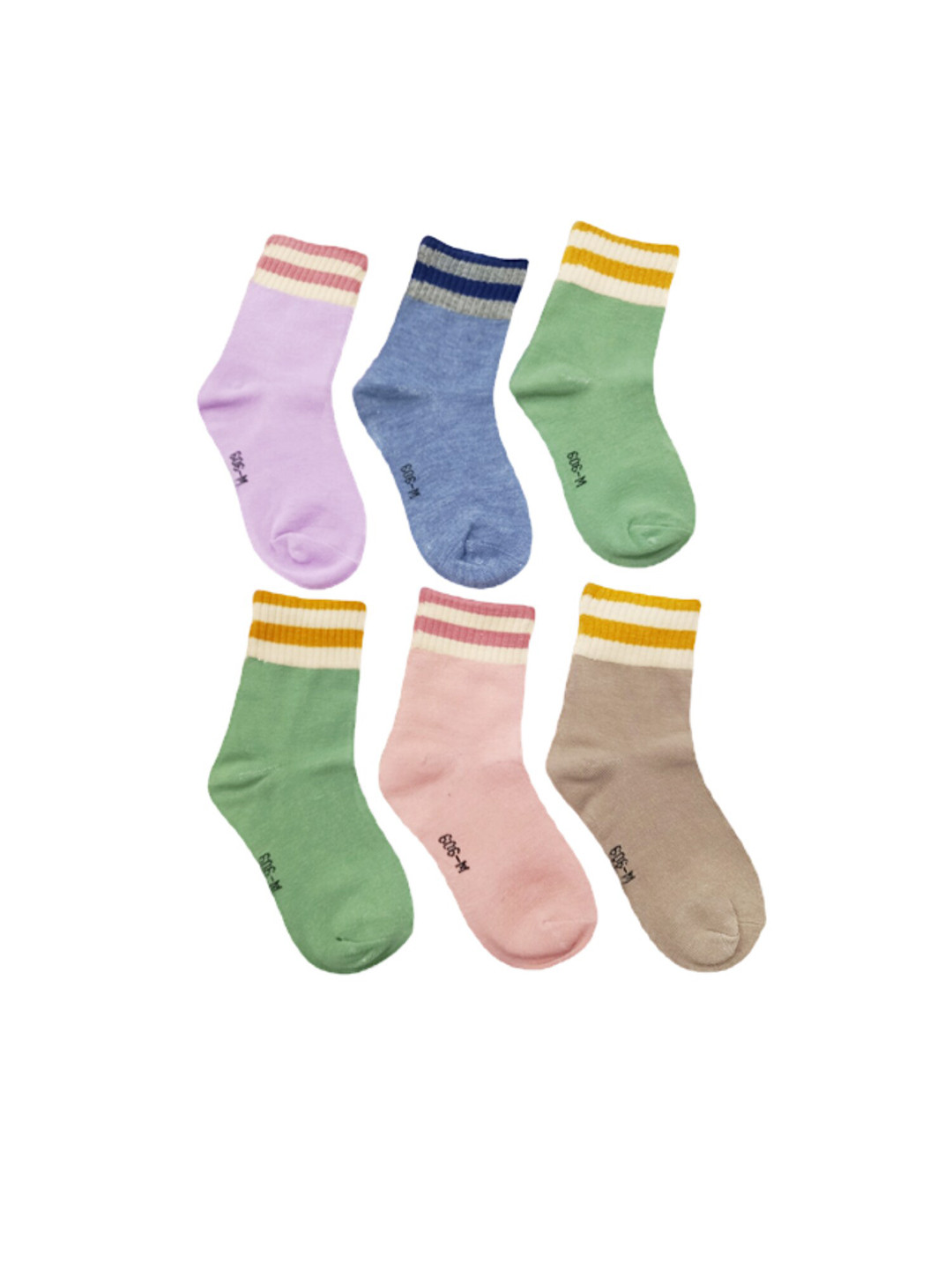 

Camey Kids Pack Of 6 Pink Purple Green Blue Brown Striped Cotton Ankle Length Socks
