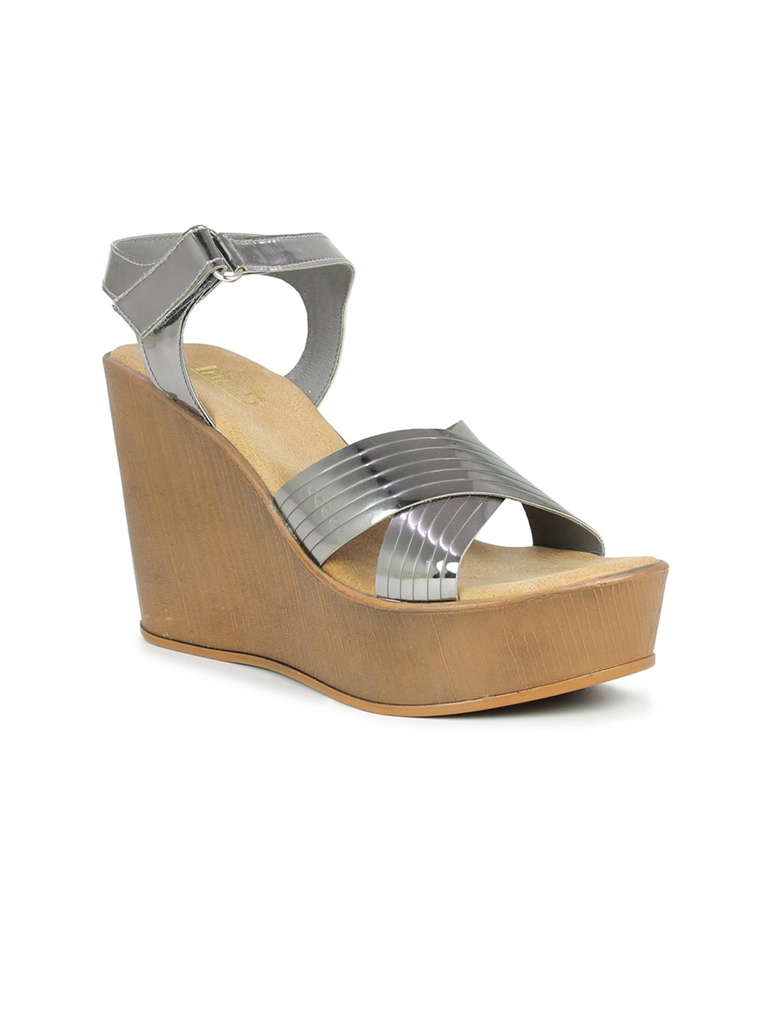 

Inc 5 Gunmetal & Silver Toned Party High-Top Wedge Sandals with Tassels, Metallic