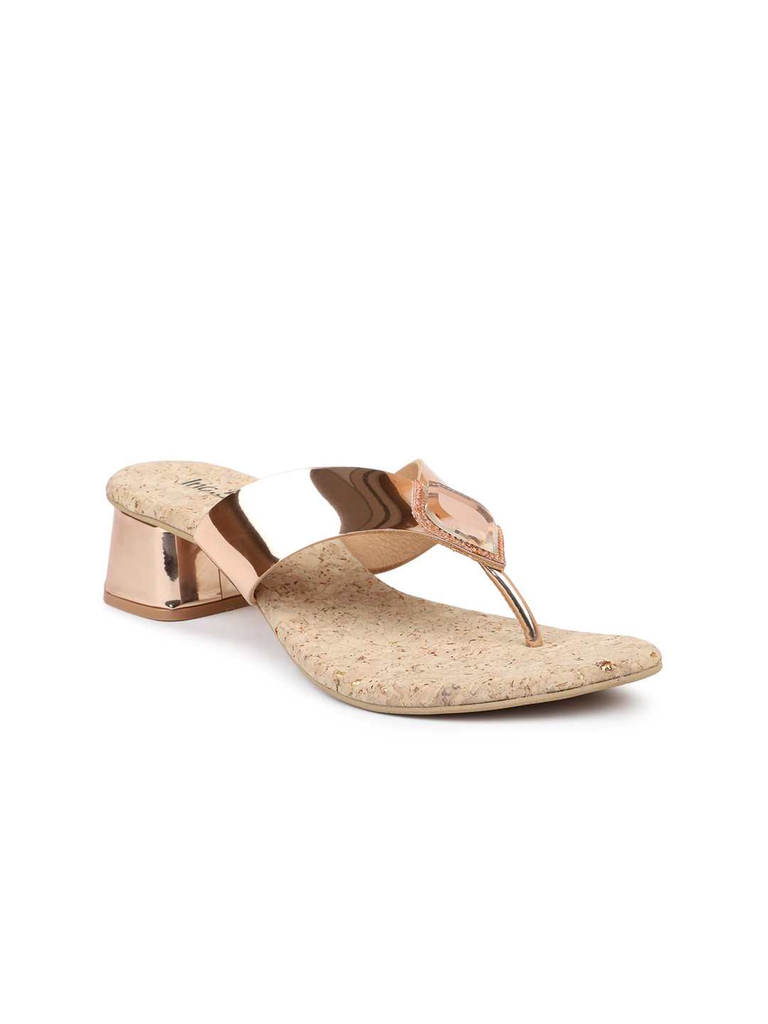 

Inc 5 Women Rose Gold Embellished High-Top Block Sandals