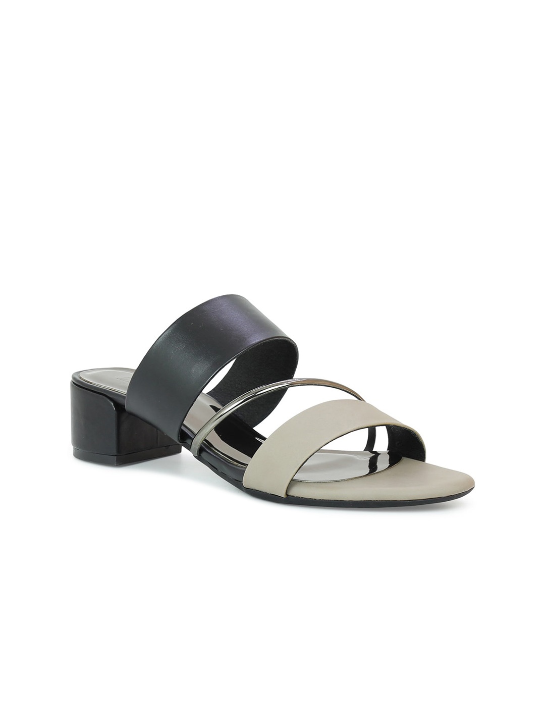 

Inc 5 Black & Grey High-Top Block Mules with Buckles