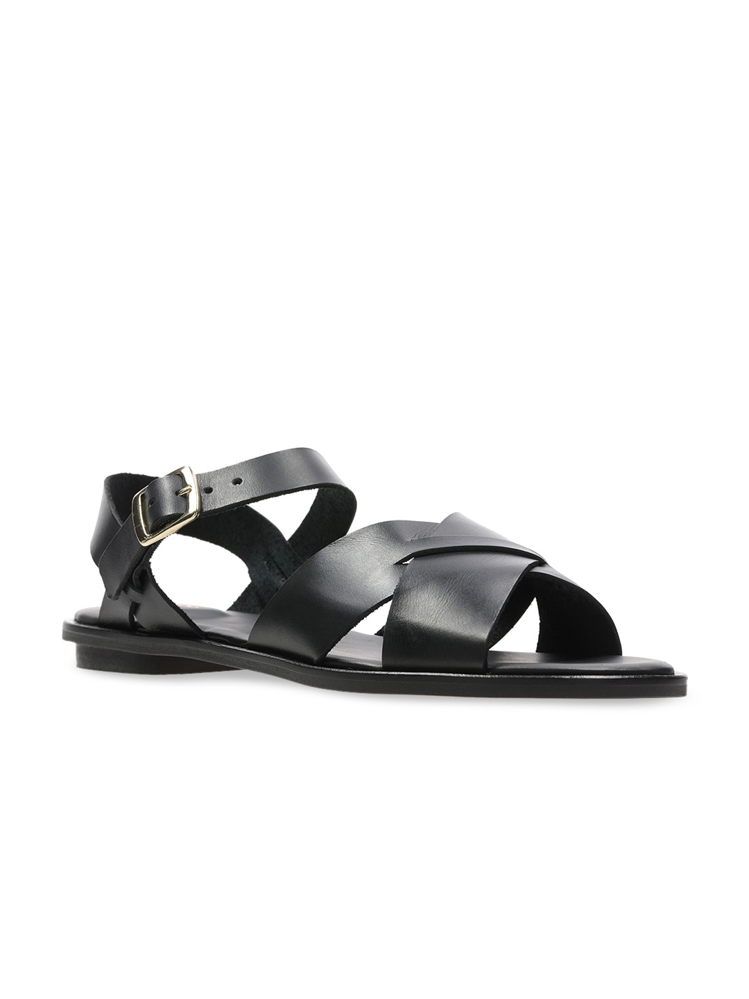 

Clarks Black Leather Wedge Sandals with Buckles