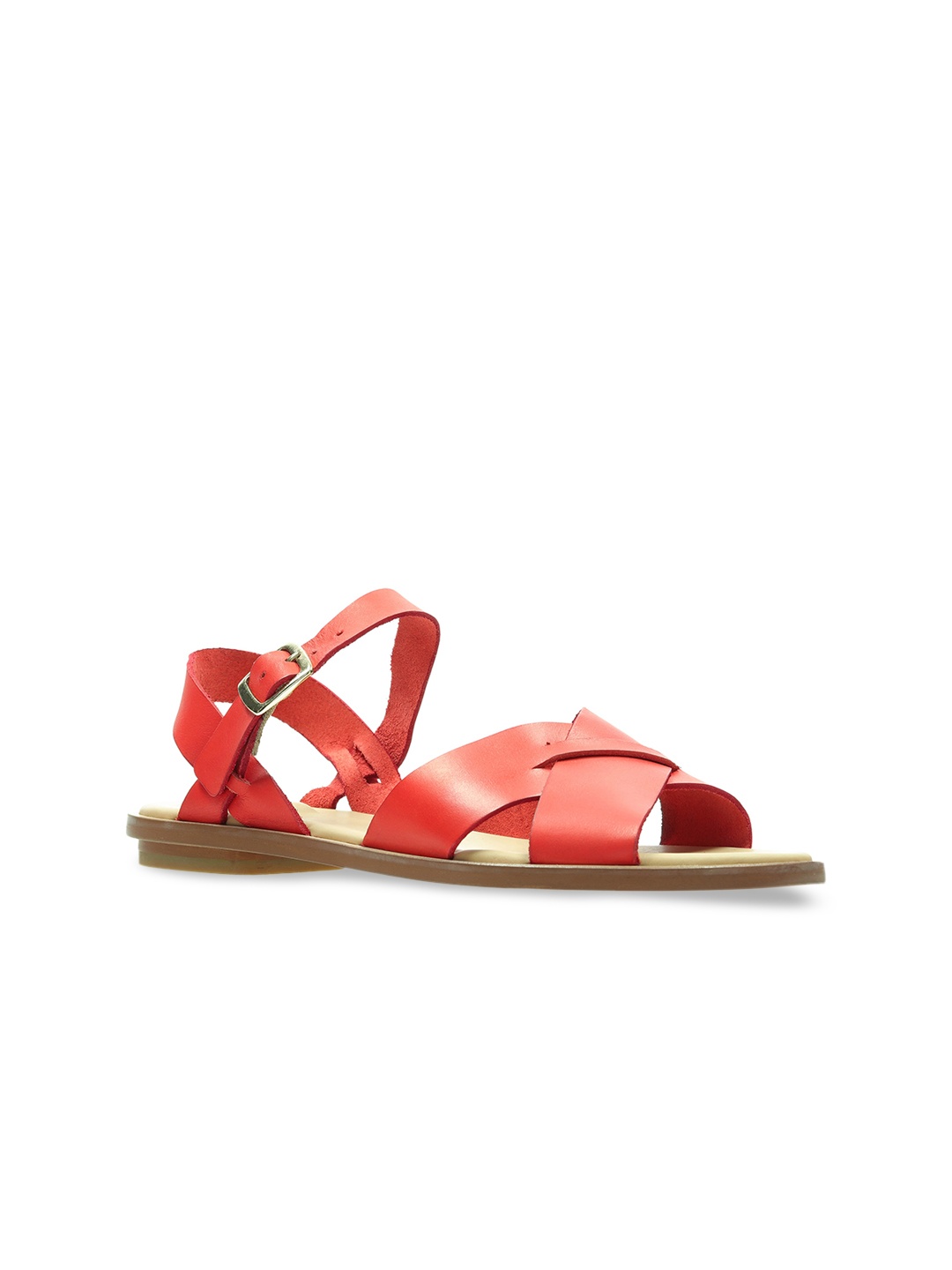 

Clarks Orange Colourblocked Leather Wedge Sandals with Buckles