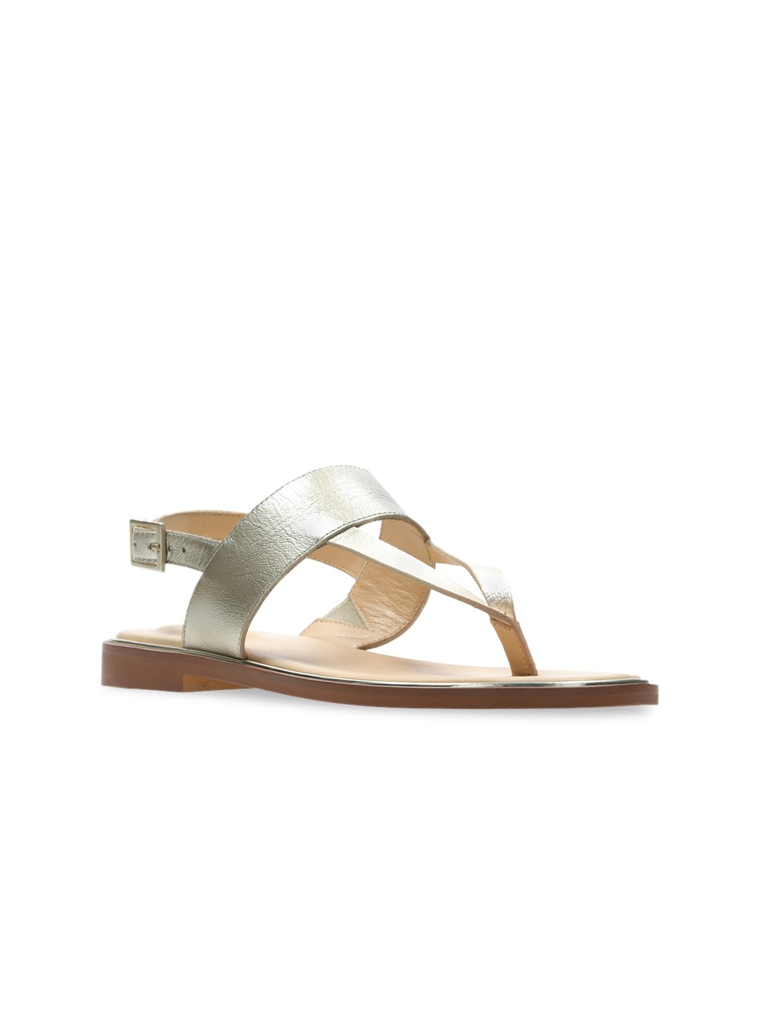 

Clarks Women Orange Textured T-Strap Flats