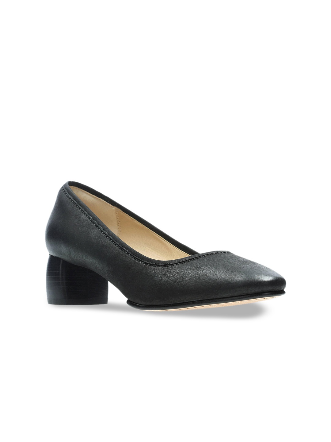 

Clarks Women Black Leather Block Heel Pumps