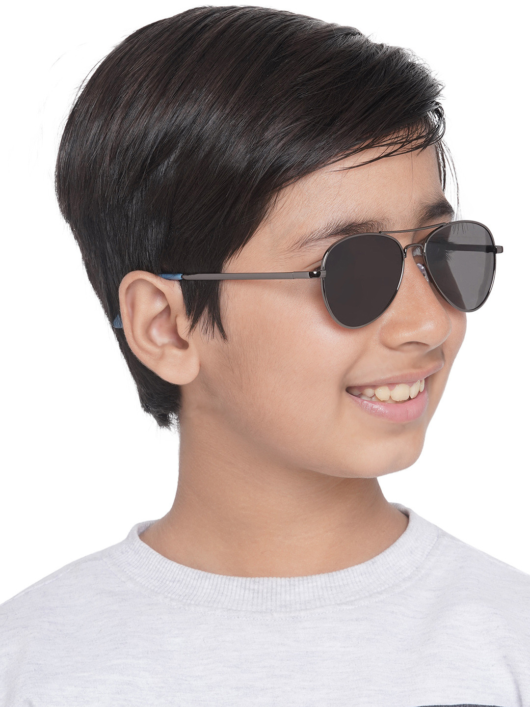 Carlton London Boys Black Lens & Gunmetal-Toned Aviator Sunglasses with UV Protected Lens