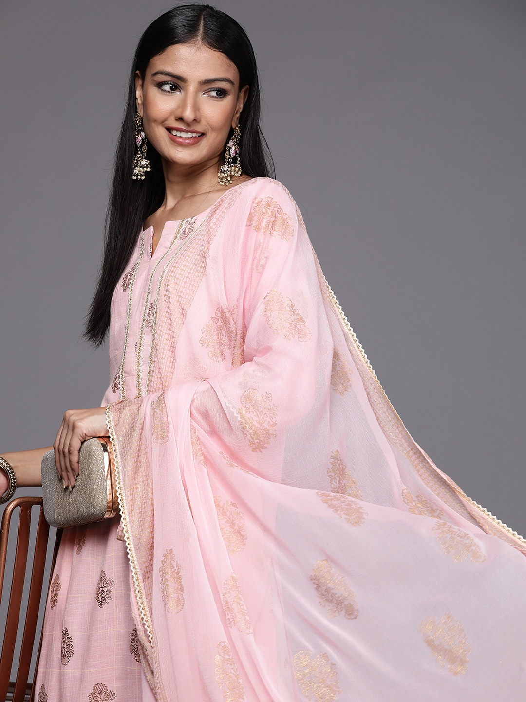 

Libas Women Pink Floral Printed Kurta with Palazzos & With Dupatta