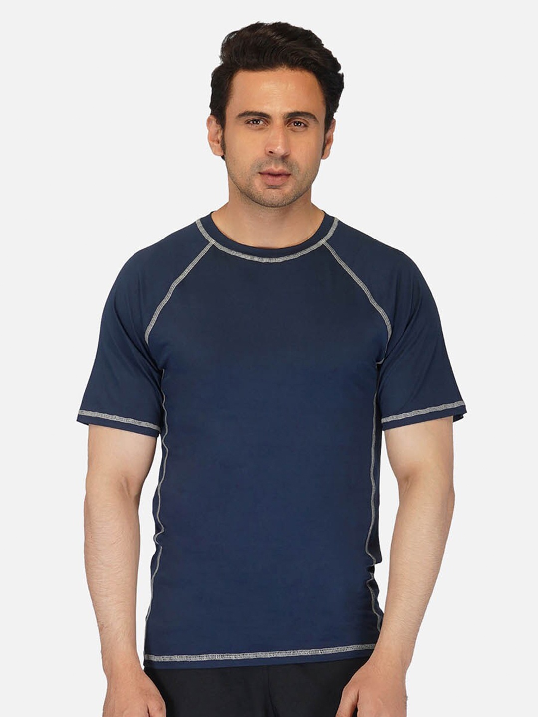 

IMPERATIVE Men Navy Blue Raglan Sleeves T-shirt