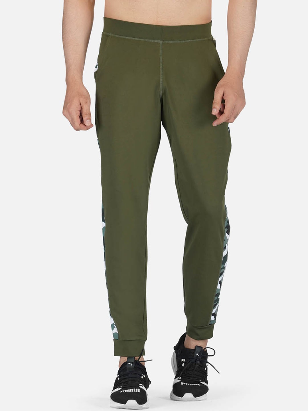 

IMPERATIVE Men Olive-Green Solid Joggers camouflage side panel