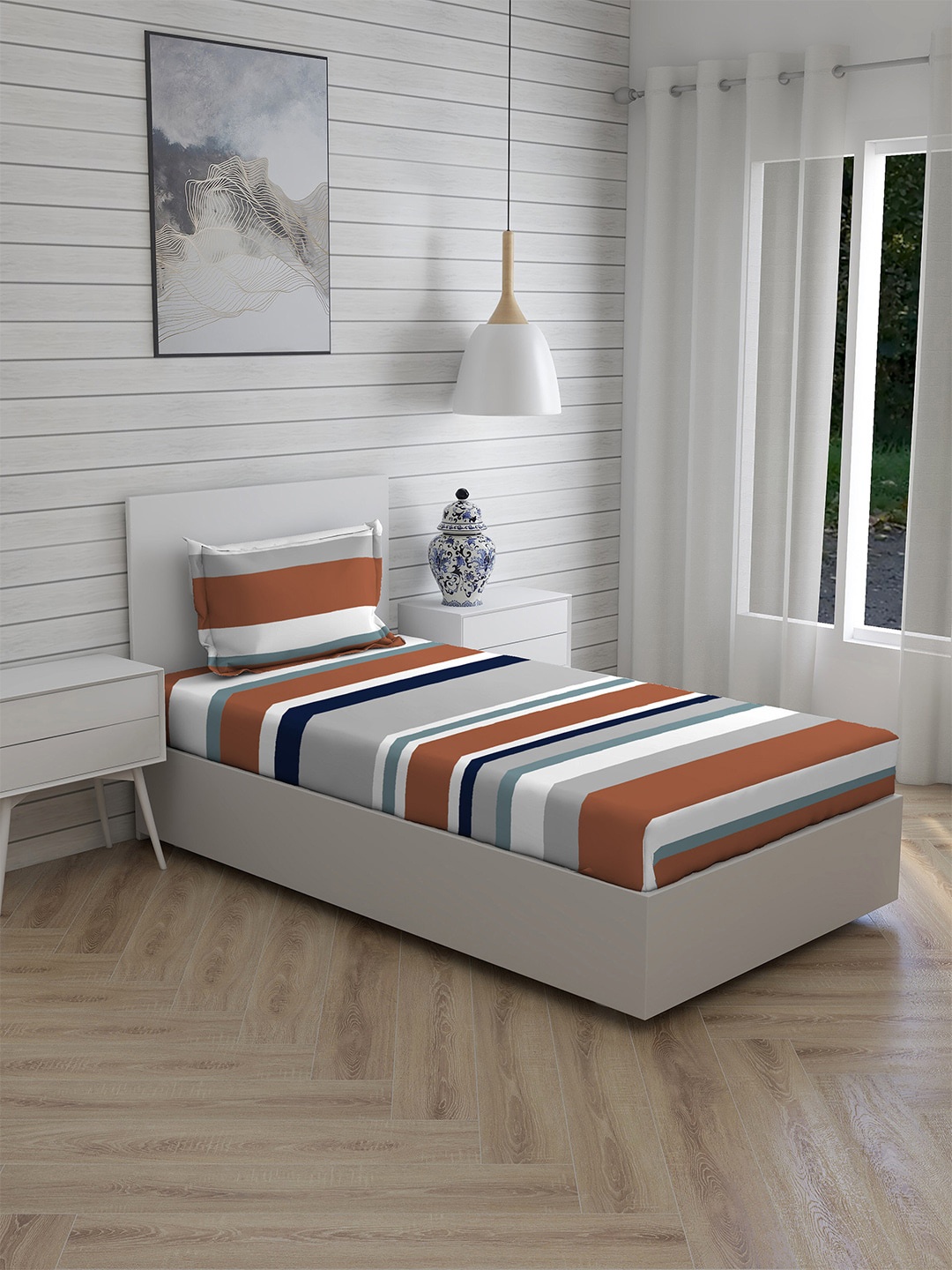 

Layers Grey 144 TC Multi Stripes Printed Single Bedsheet