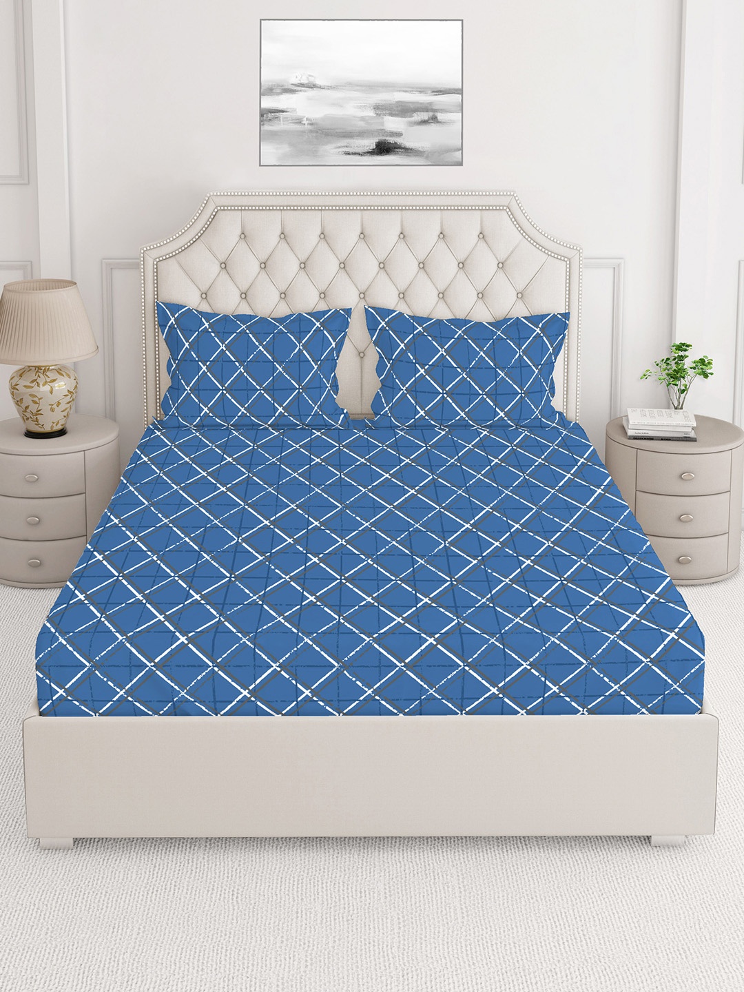 

Layers Bologna 100% Cotton 146 TC King Sized Double Bedsheets (Blue)