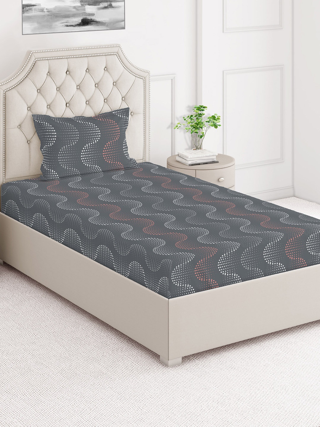 

Layers Unisex Grey 100% Cotton 146 TC Single Bedsheet