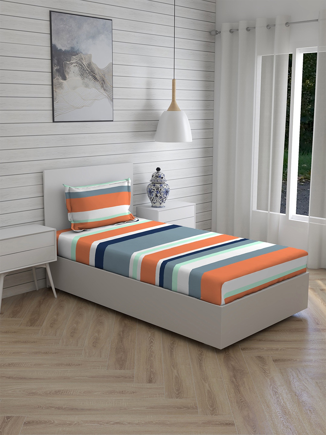 

Layers Unisex Orange Cotton 1 Single Bedsheet (TC-144)& 1 Pillow Cover 27 x 18 inches