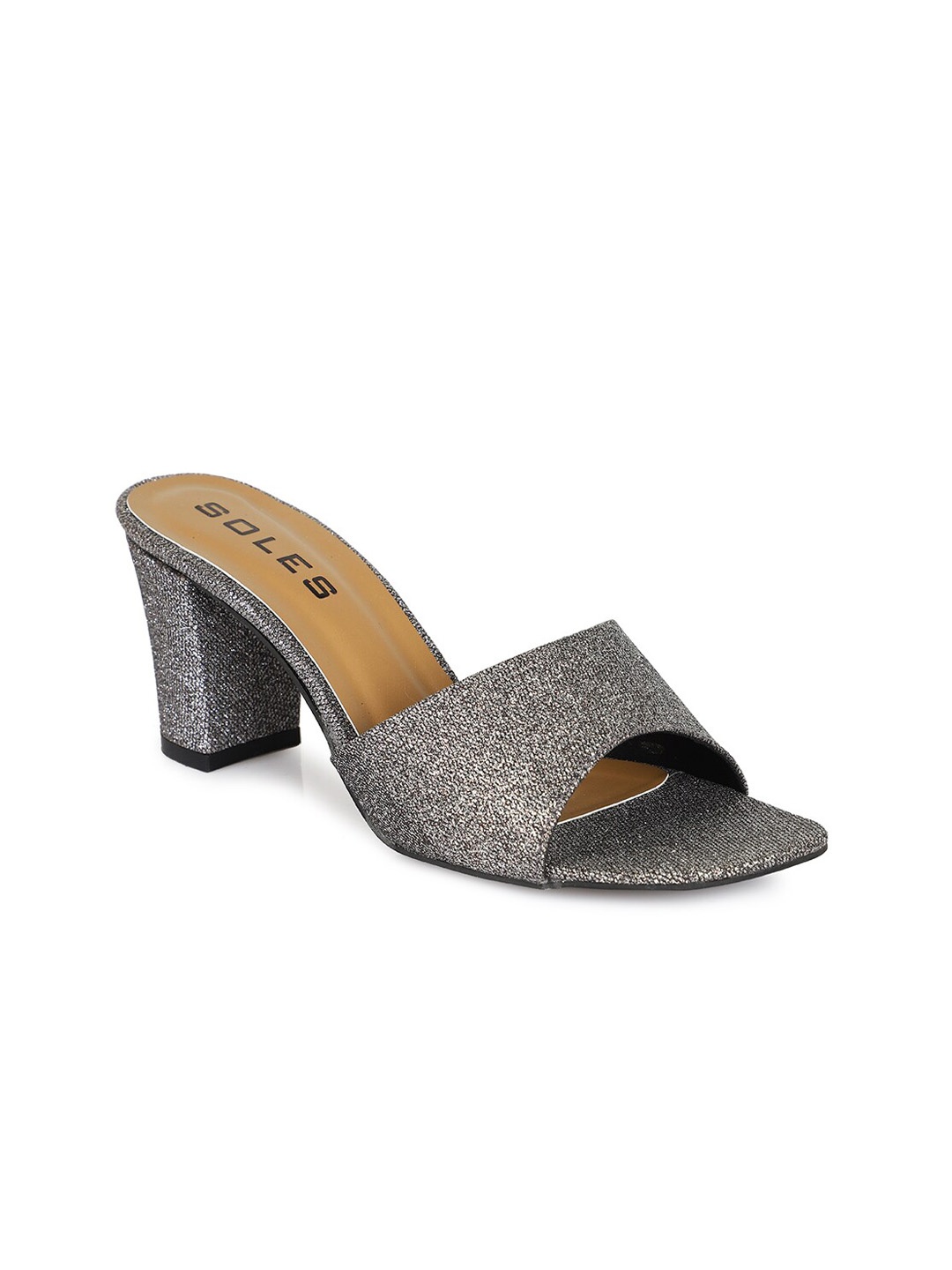 

SOLES womens Gunmetal-Toned Embellished Block Sandals, Metallic