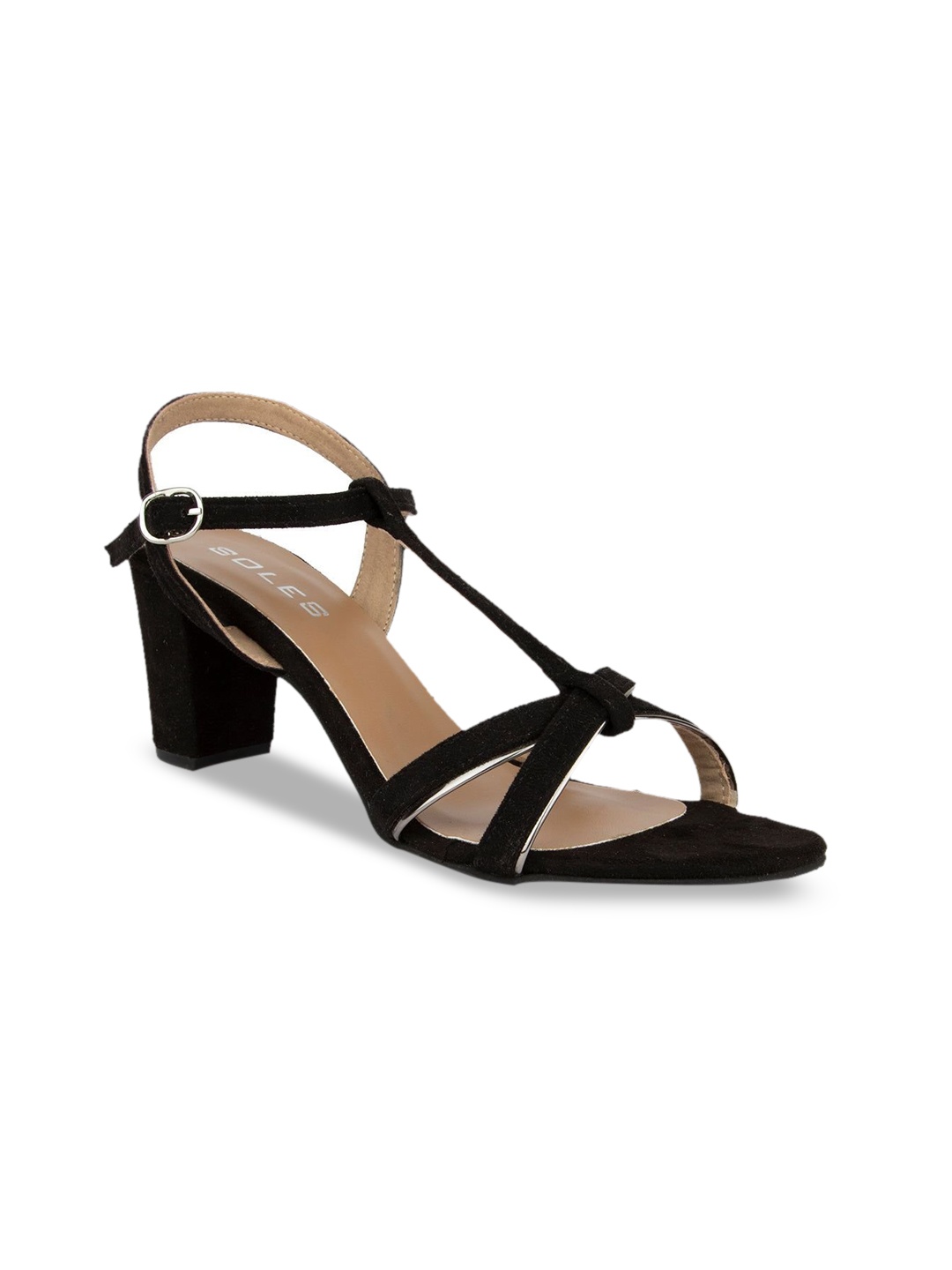 

SOLES Black Block Sandals with Buckles