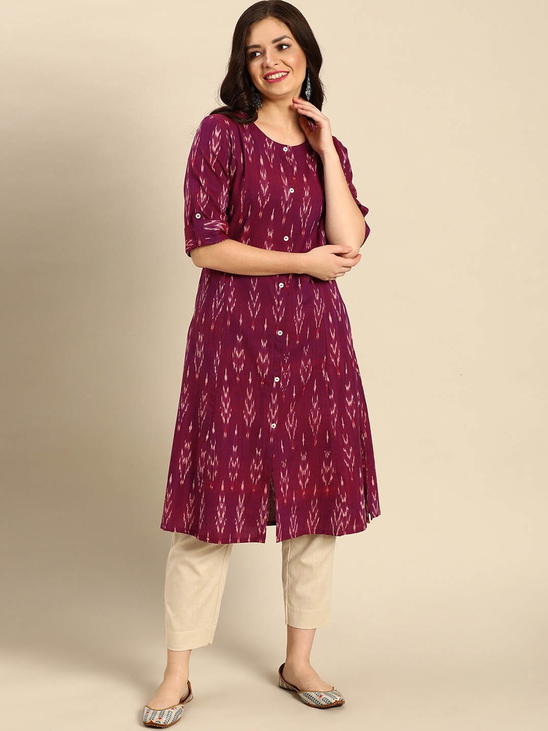 

FLAVIDO Women Maroon Ethnic Motifs Printed Kurta