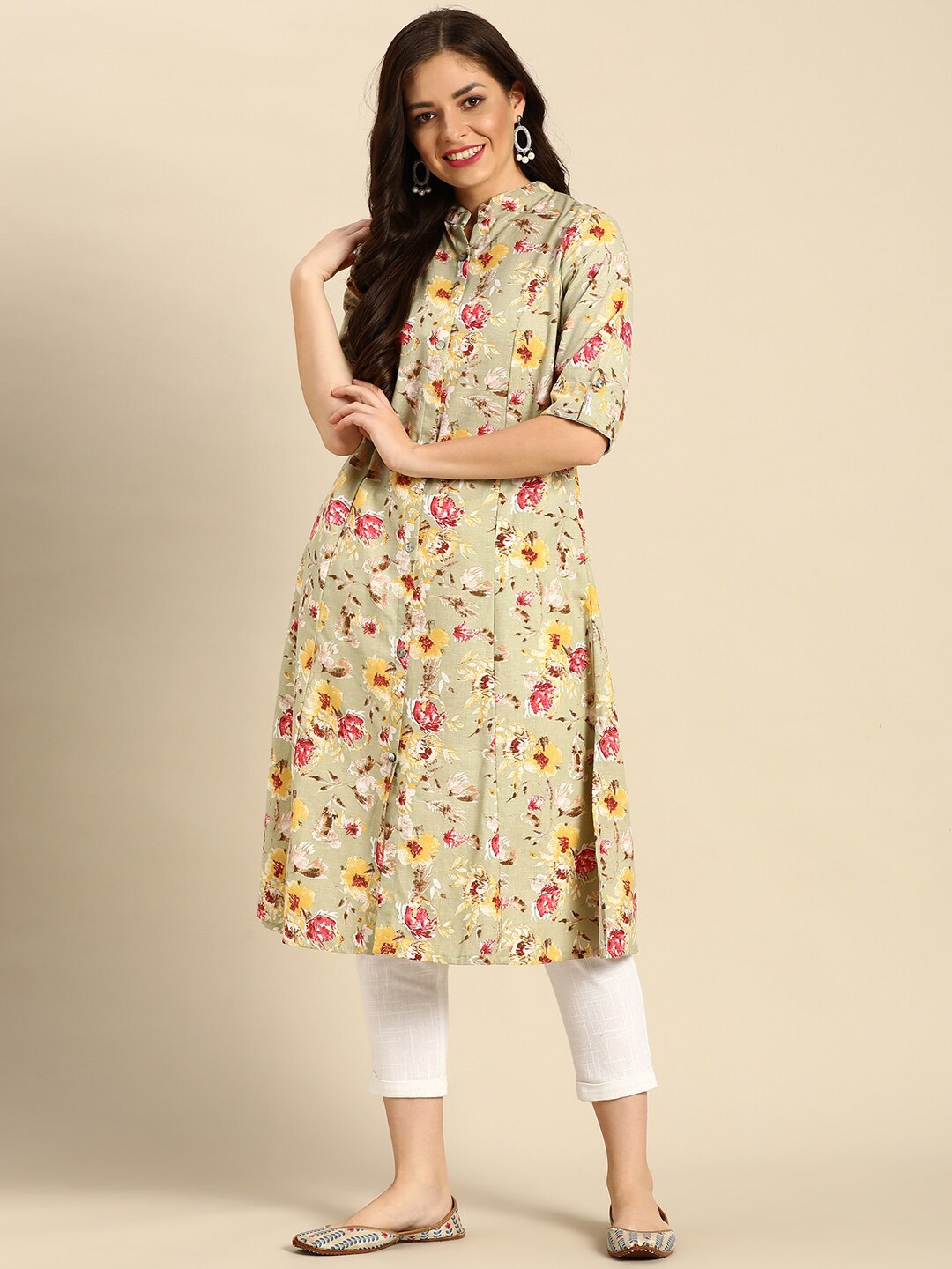 

FLAVIDO Women Green Floral Printed Kurta