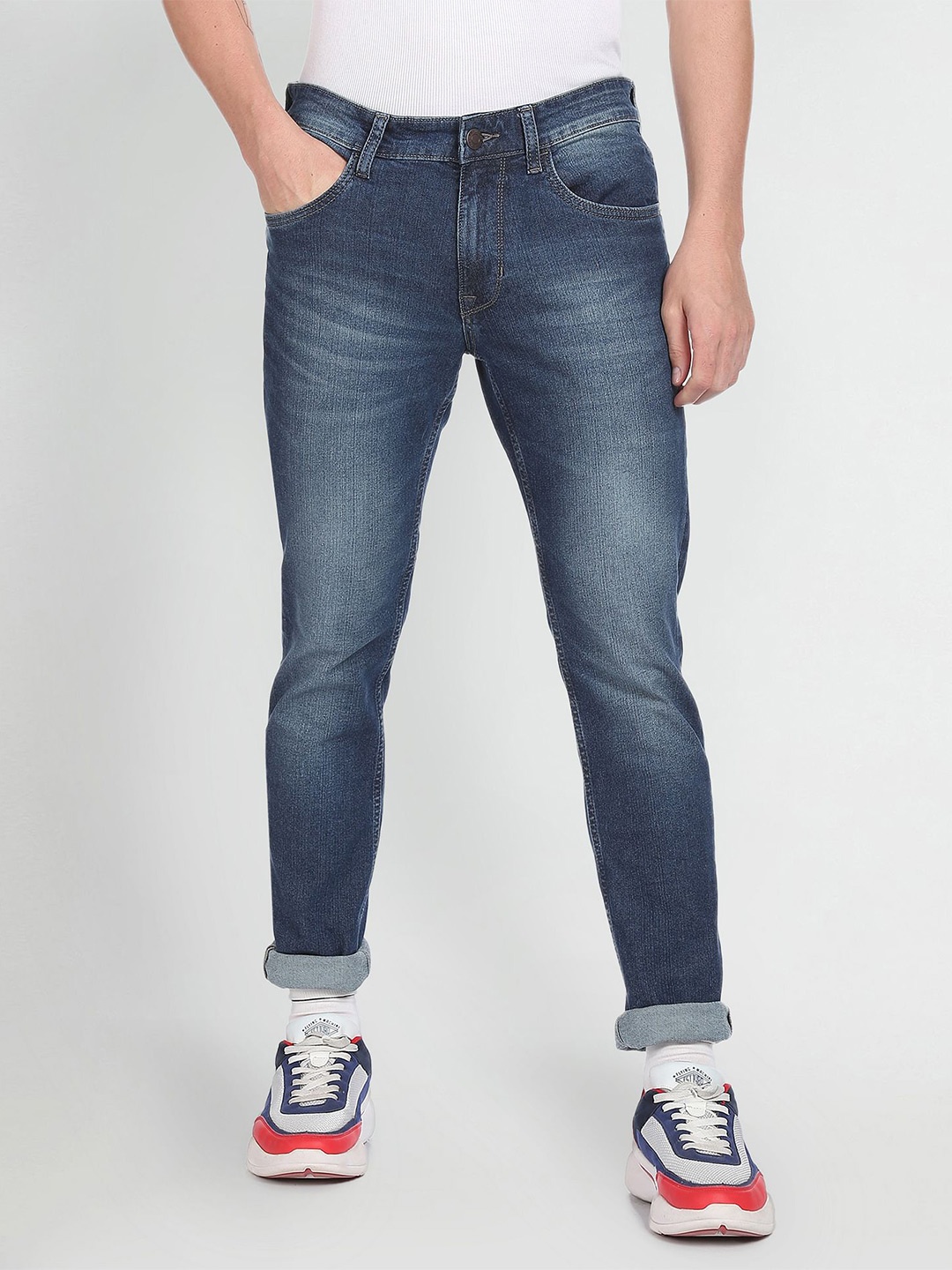 

U S Polo Assn Denim Co Men Slim Fit Light Fade Stretchable Jeans, Blue