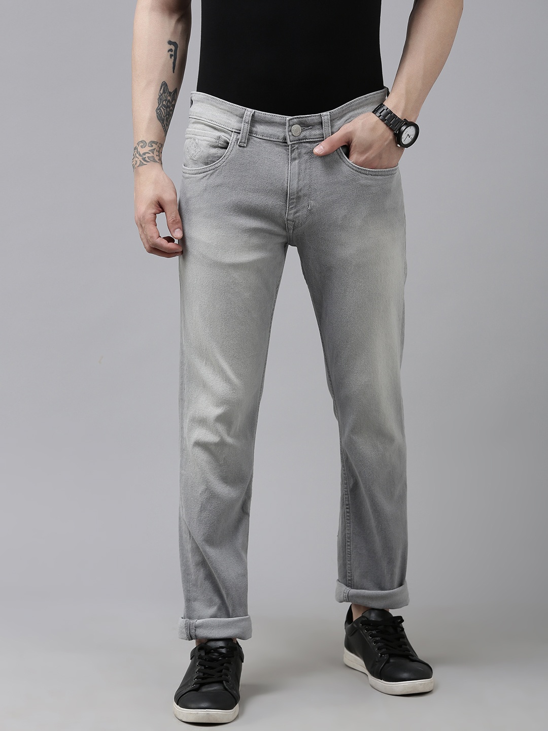 

U S Polo Assn Denim Co Men Slim Fit Heavy Fade Stretchable Jeans, Grey