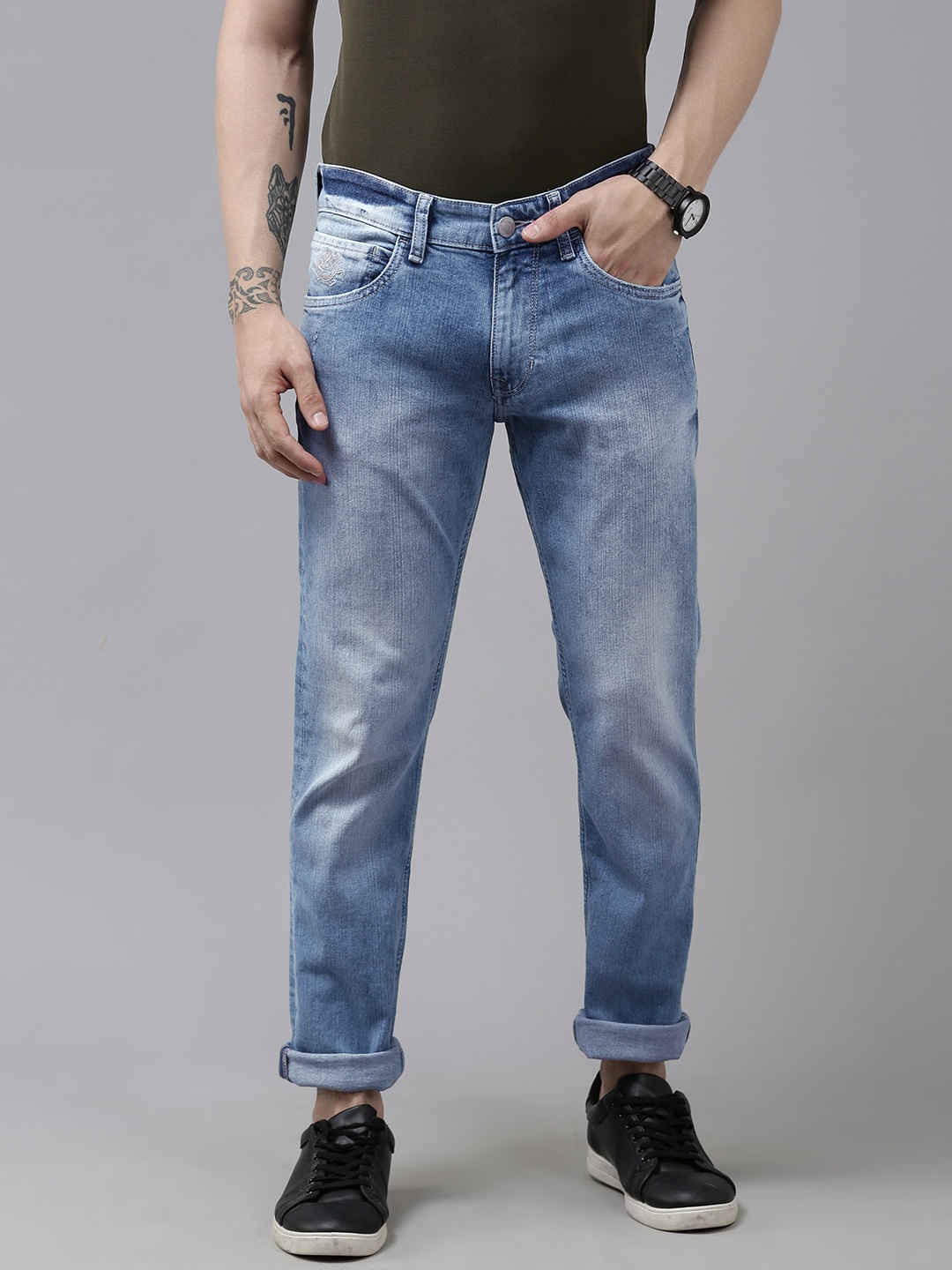 

U S Polo Assn Denim Co Men Slim Fit Heavy Fade Stretchable Jeans, Blue