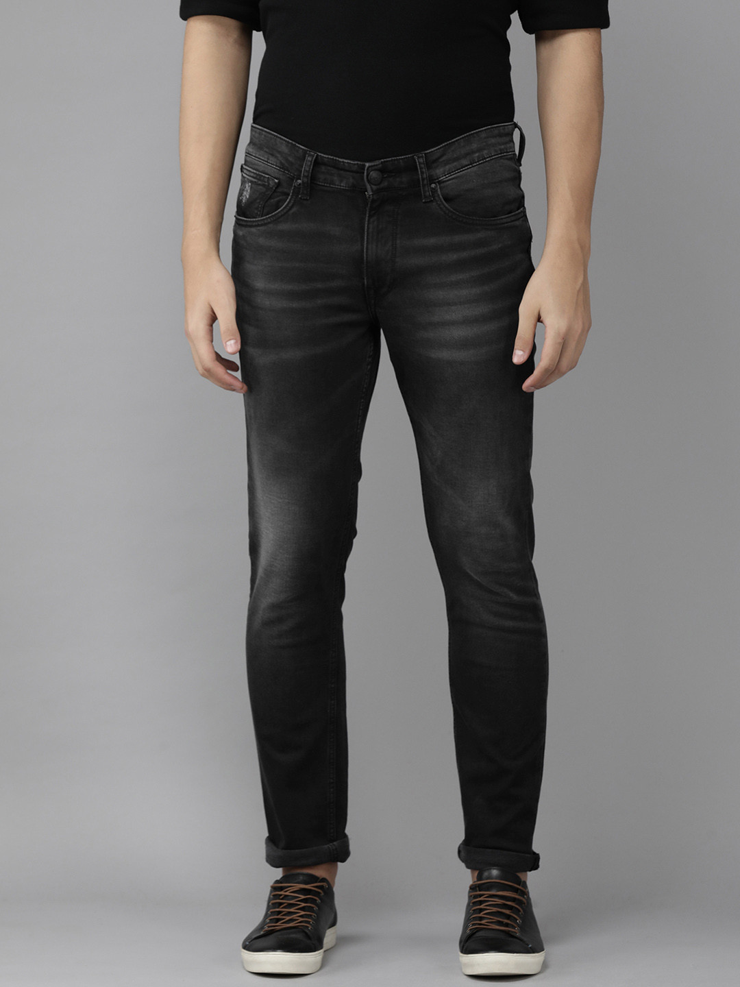 

U S Polo Assn Denim Co Men Black Slim Fit Mid-Rise Light Fade Stretchable Solid Jeans